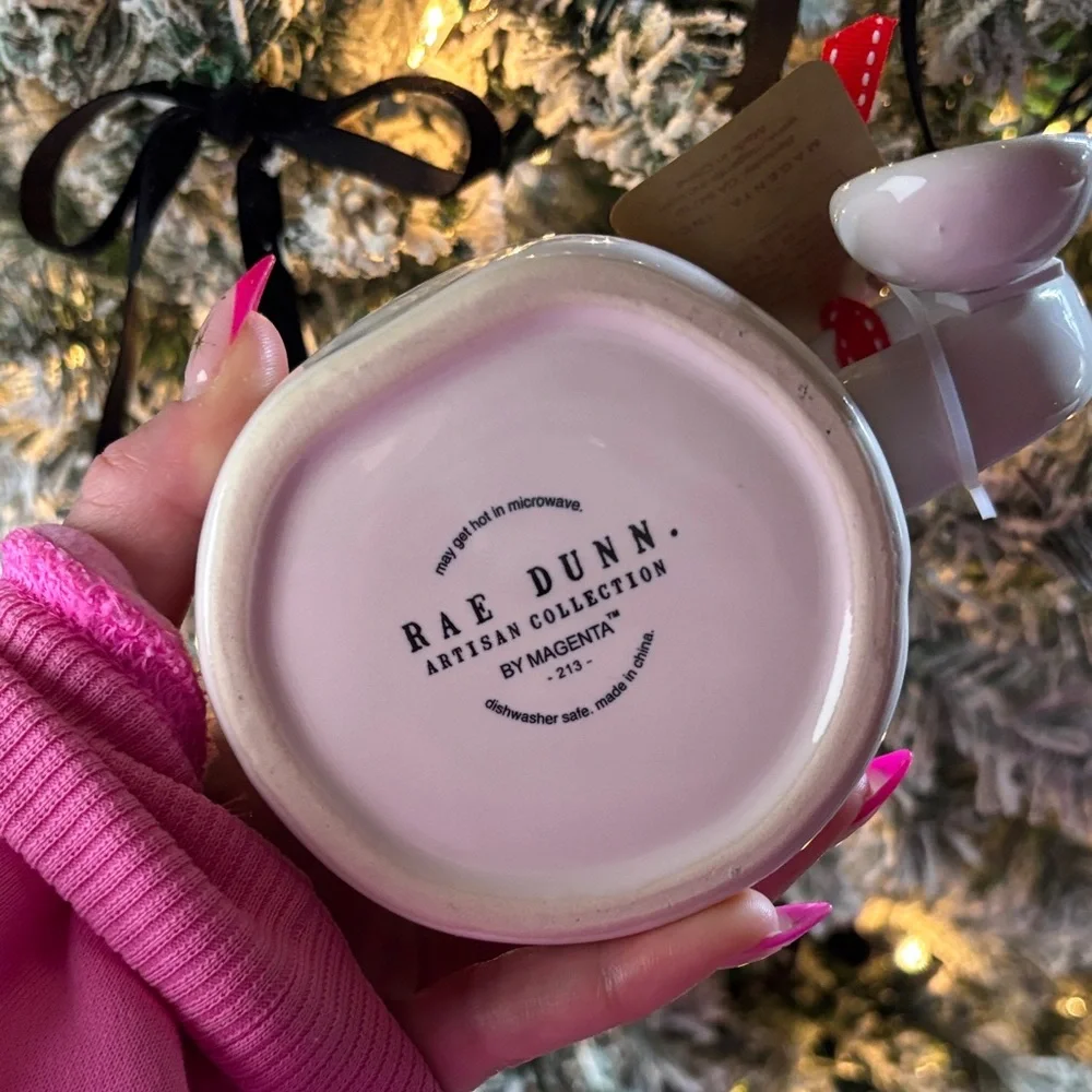 Rae Dunn Peppermint Mocha Christmas Mug Red Interior Candy Cane Spoon NWT